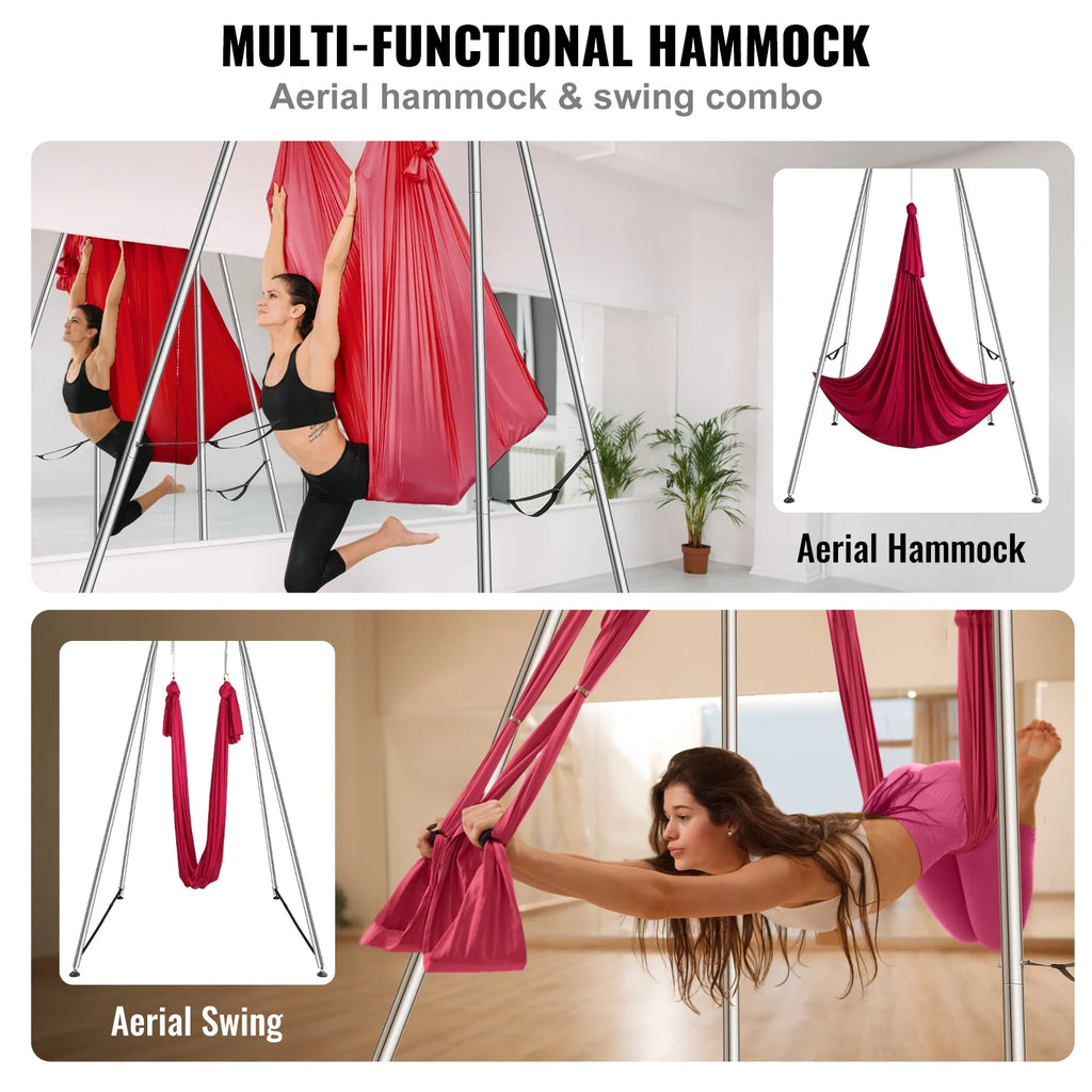 KFFKFF 551.15 lbs Yoga Swing Stand Hammock Aerial Silk Kit Load Yoga Frame Red