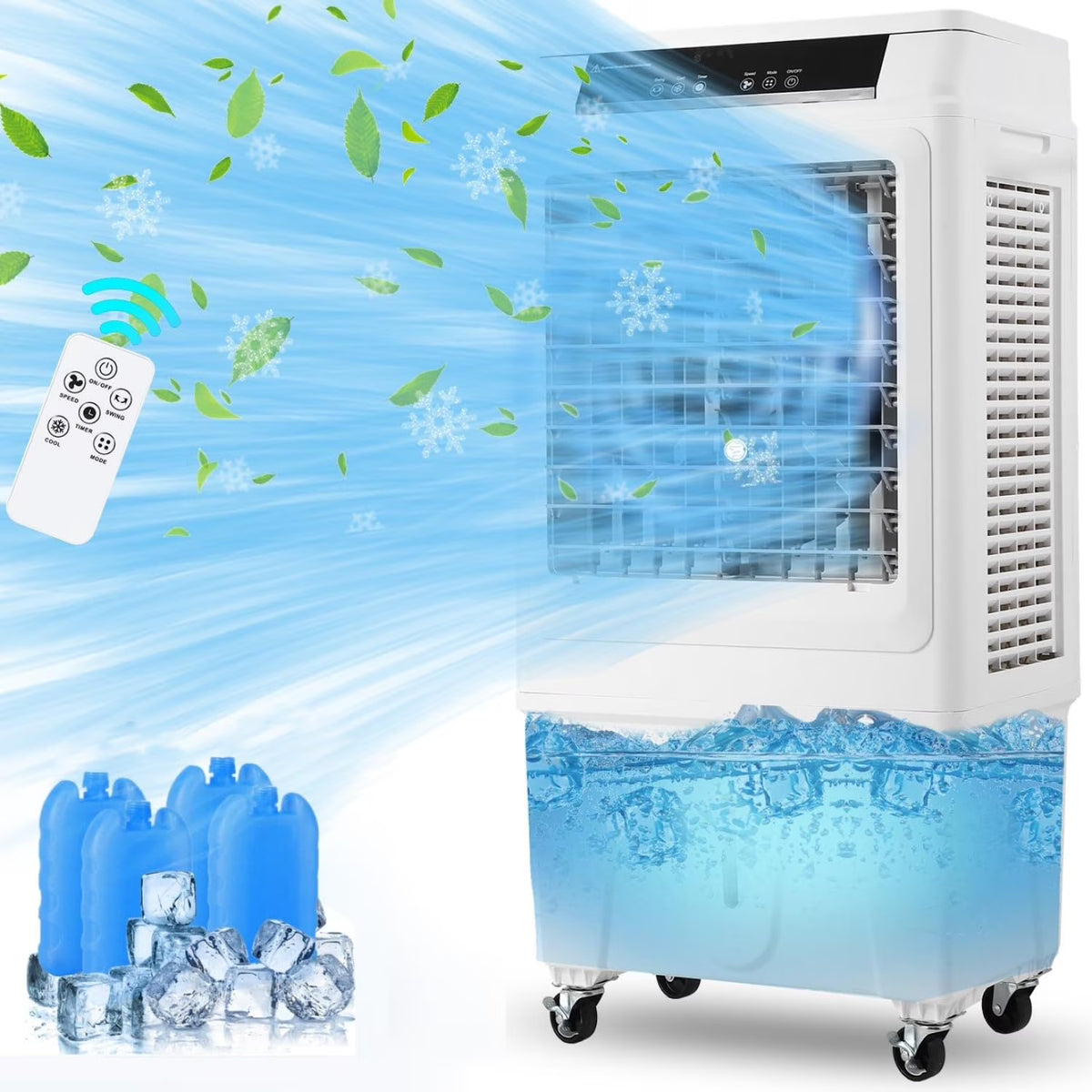 10.3 Gallon Evaporative Air Cooler,  3000CFM Swamp Cooler with Remote Control and 12H Timer, 4 Ice Packs, 3 Modes & Wind Speeds for Outdoor