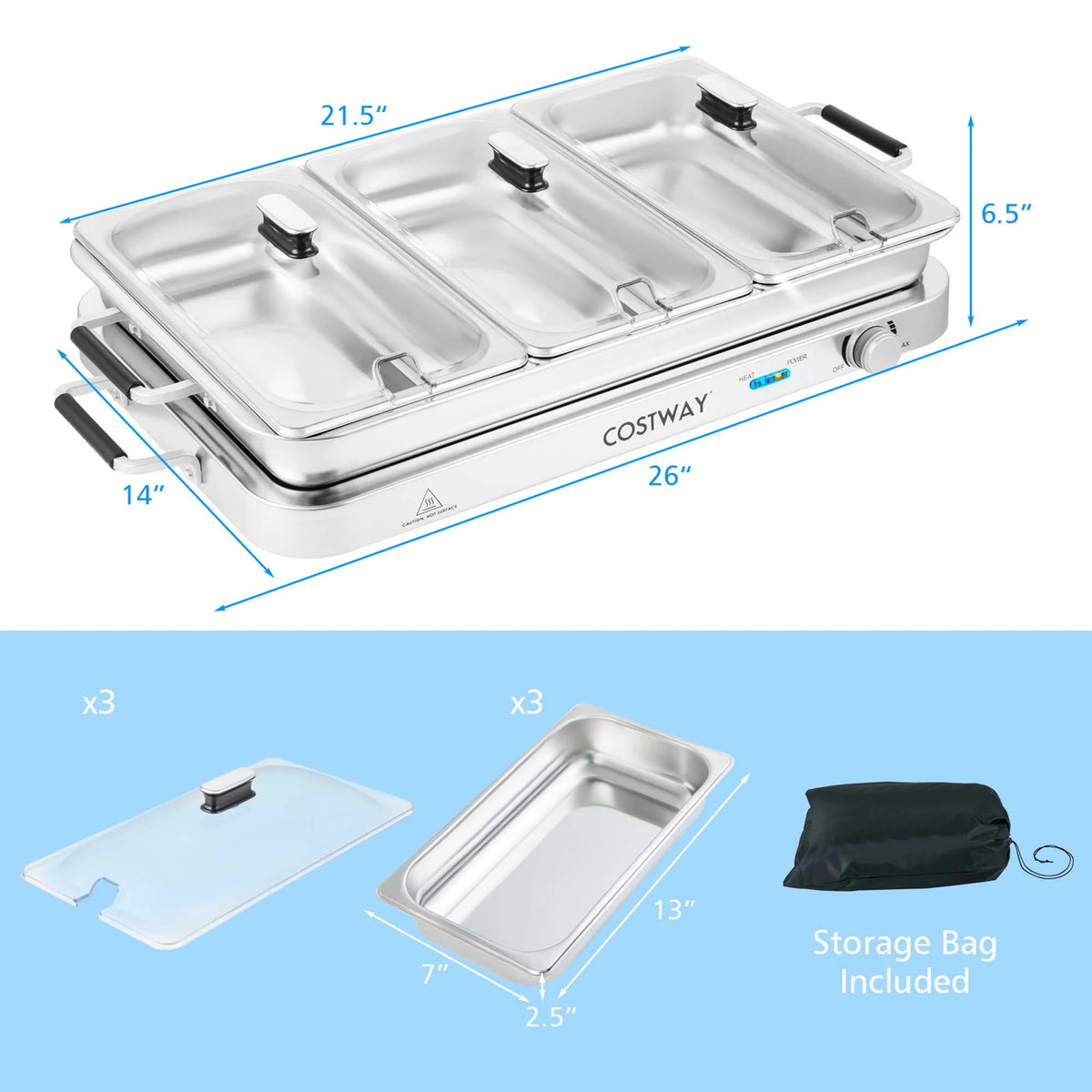 Costway Food Warmer Buffet Server 450W Stainless Steel Electric Warming Tray for Parties