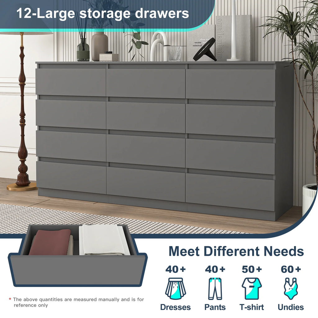 Resenkos Modern Mid Century 6 Drawer Wide Dressers Chests for Bedroom, Chest of Drawer Organizer Grey
