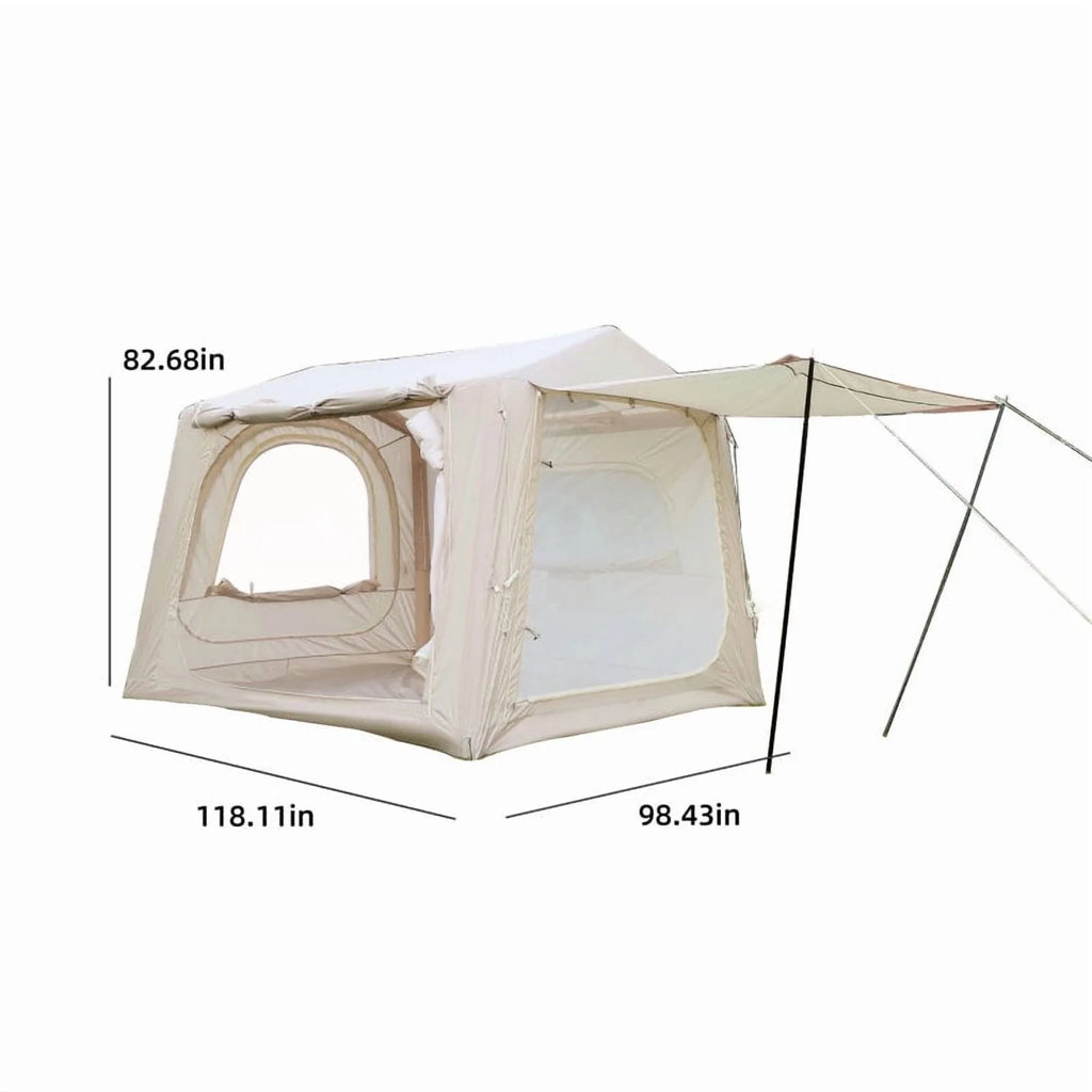 Beige 4-6 Person Inflatable Camping Tent (4-Season – 2-in-1 SUV/Tailgate+Standalone, 5min Setup, Waterproof Oxford, Mesh Windows)