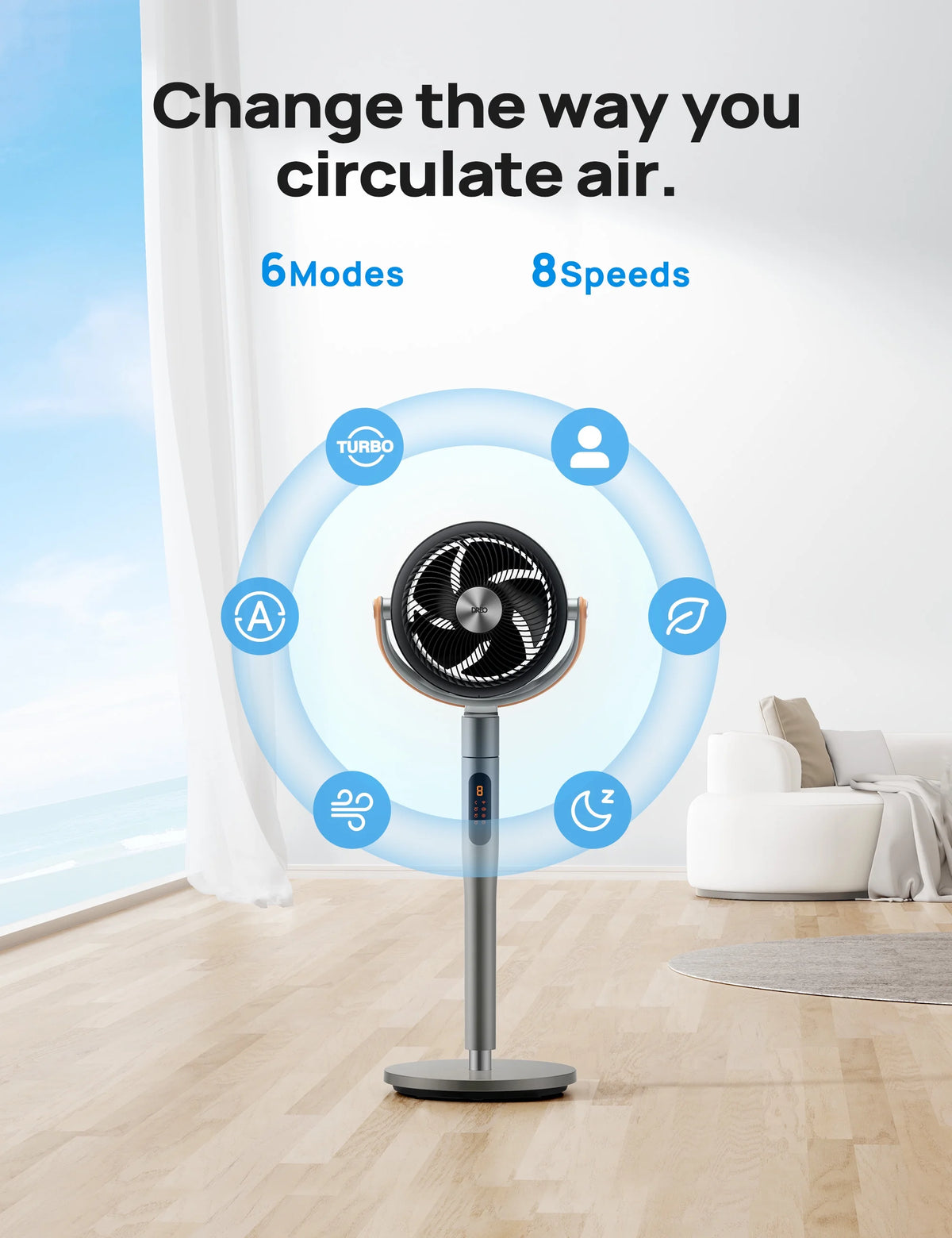 Dreo Pedestal Fan with Remote, 43'' Quiet Standing Fan for Home Bedroom, 120��+105�� Smart Oscillating Floor Fans with Wi-Fi/Voice Control, Works with Alexa/Google, 6 Modes, 8 Speeds, 12H Timer