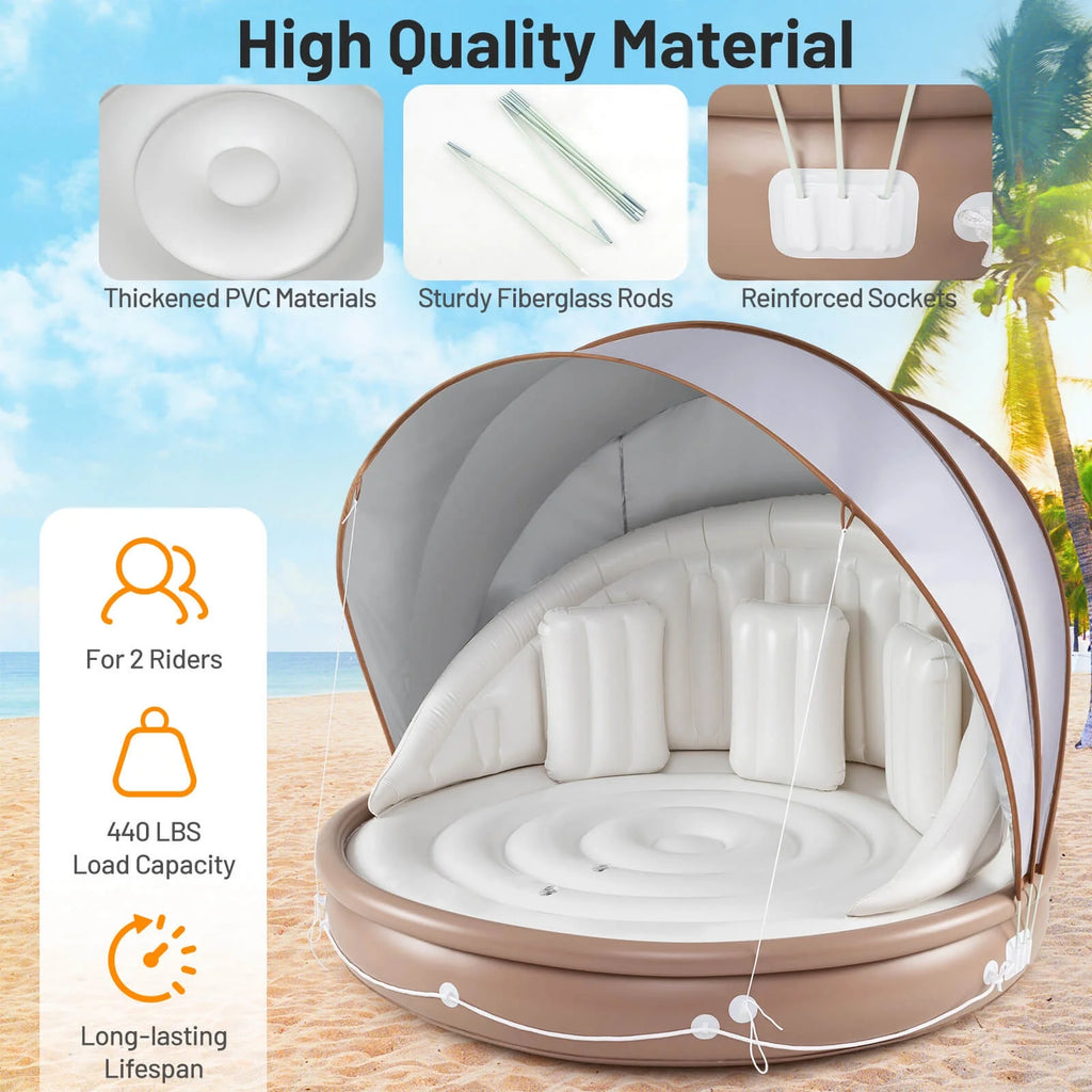 Costway Canopy Inflatable Pool Float Lounge Swimming Raft