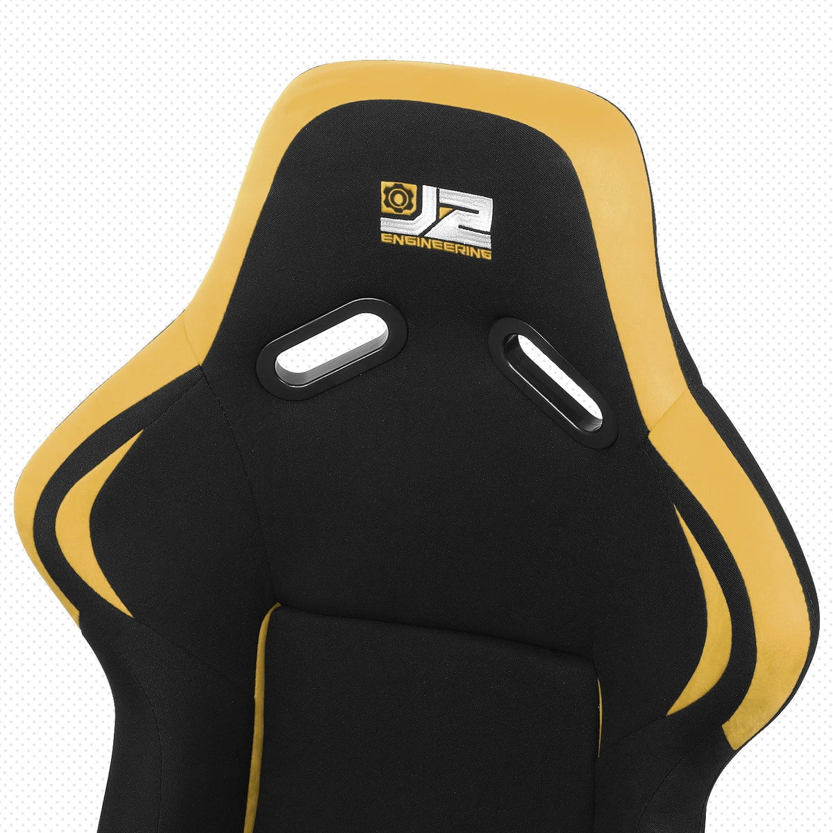 J2 Engineering Pair Universal Bucket Racing Seats Black Yellow Fiberglass Ergonomic Design with Side Mount Brackets