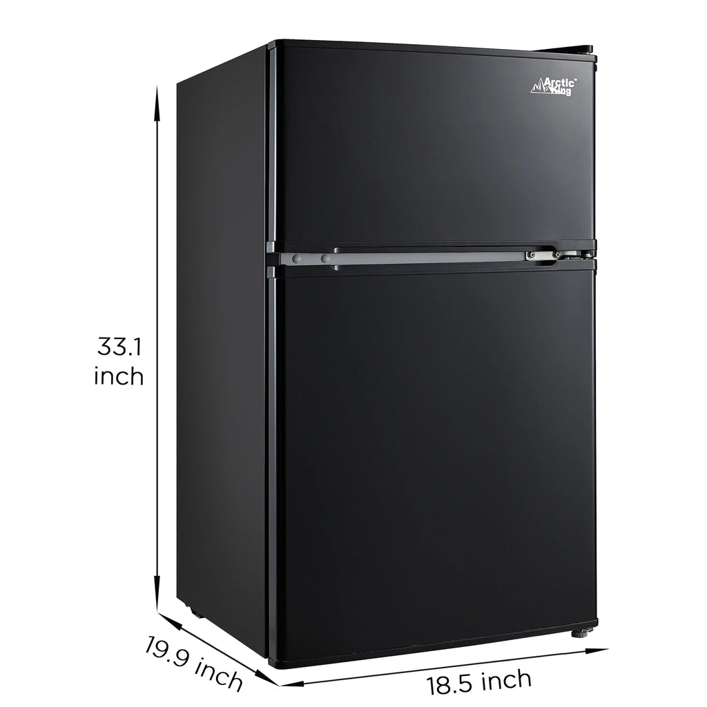 Arctic King 3.2 Cu ft Two Door Mini Fridge with Freezer, Stainless Steel, E-Star