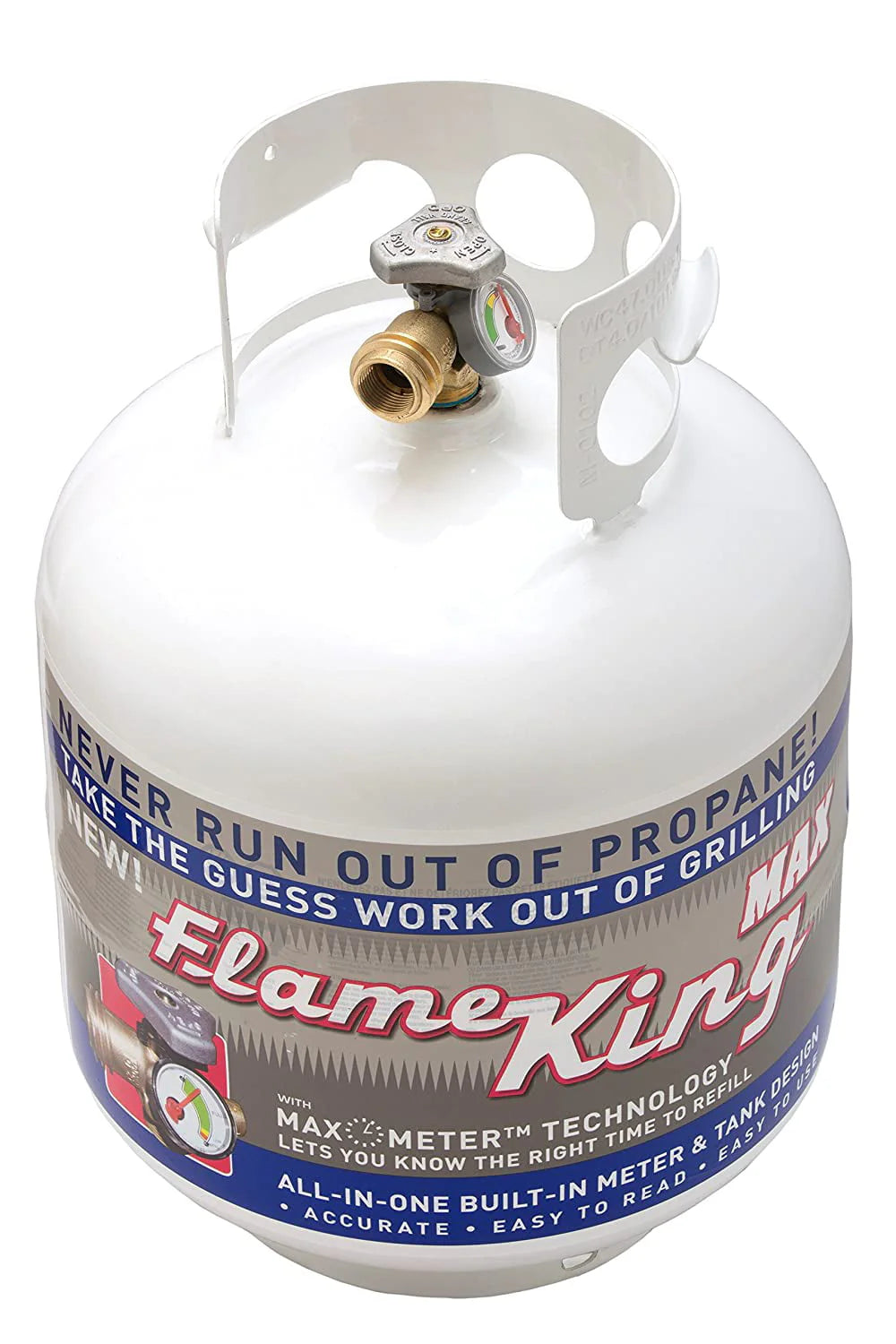 Flame King 20 lb. Propane Cylinder with Type 1 Overfill Protection Device Valve and Built-In Gauge (Ships Empty)
