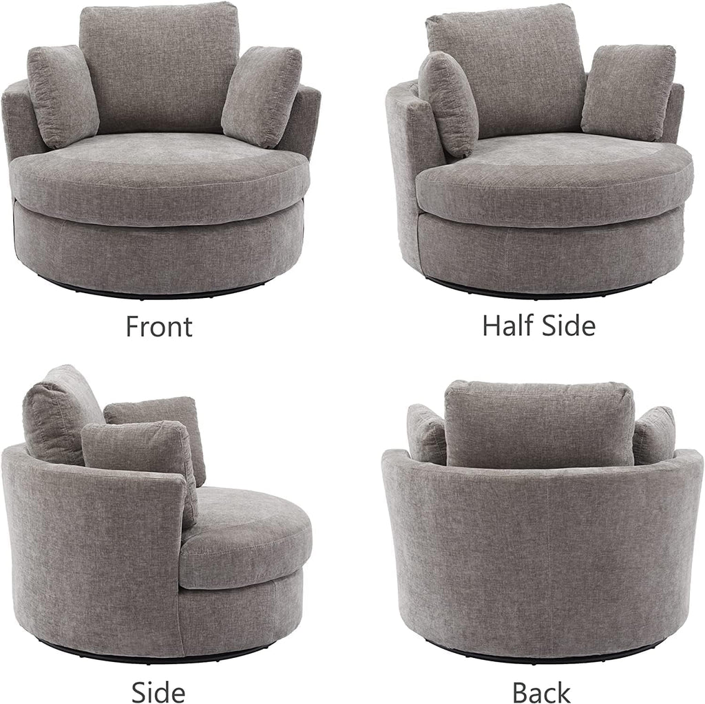 42" W Small Loveseat Sofa Couch, Swivel Barrel Chairs for Bedroom 360 Degree Swivel Accent Chairs for Living Room, Chenille Fabric Club Chair Chaises Lounges for Living Room/Office/Hotel, Grey