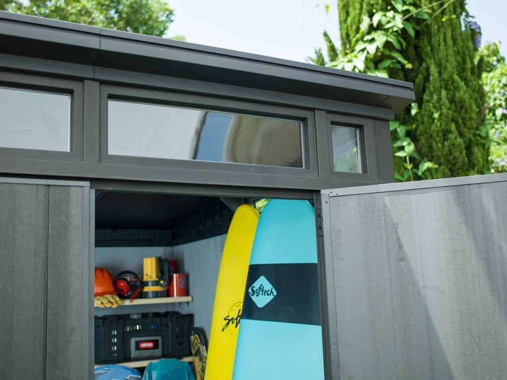 Keter Artisan 9x7 Foot Large Outdoor Shed & Floor w/Modern Design, Grey