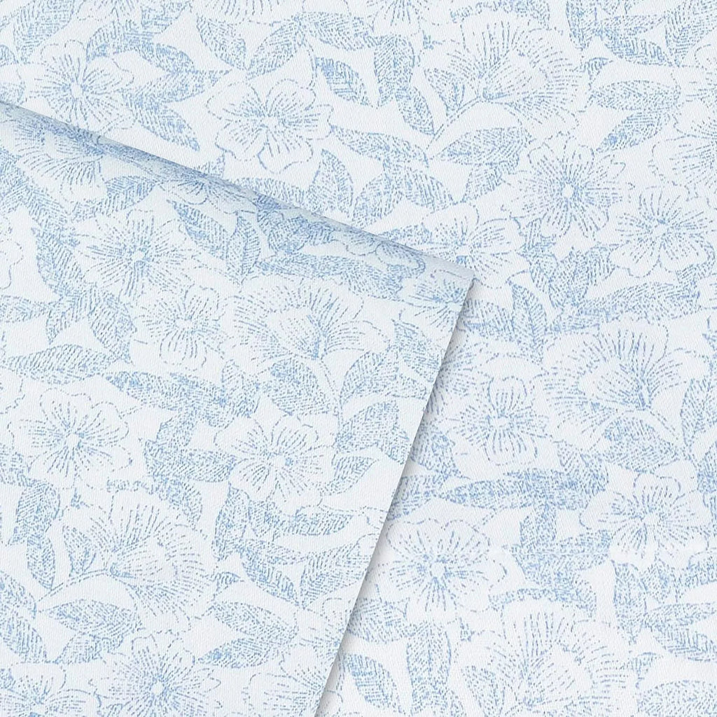 Laura Ashley Home - Full Sheets, Soft Sateen Cotton Bedding Set - Sleek, Smooth, & Breathable Home Decor,Blossoming Blue Blossoming Blue/White Full