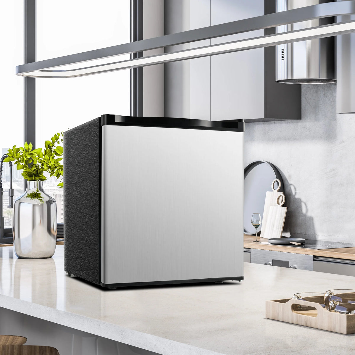Simzlife 1.6 Cu.ft Mini Fridge with Freezer, Single Door Mini Refrigerator, Black