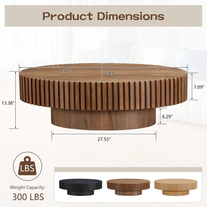 FFH 43.7 inch Oval Coffee Table for Living Room,Handcraft Rustic Corner Coffee Table Nature Wood Relief Sturdy Pedestal for Apartmen,Side Table Centre Table,Nature Wood