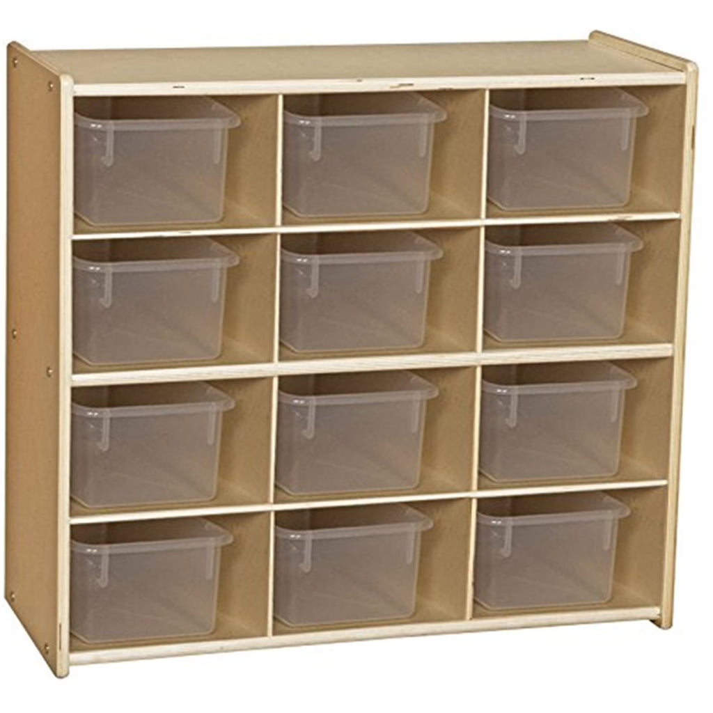 Contender 12-Cubby Storage Unit with Clear Tubs, 12 Compartment Storage Organizer with Daycare Shelves