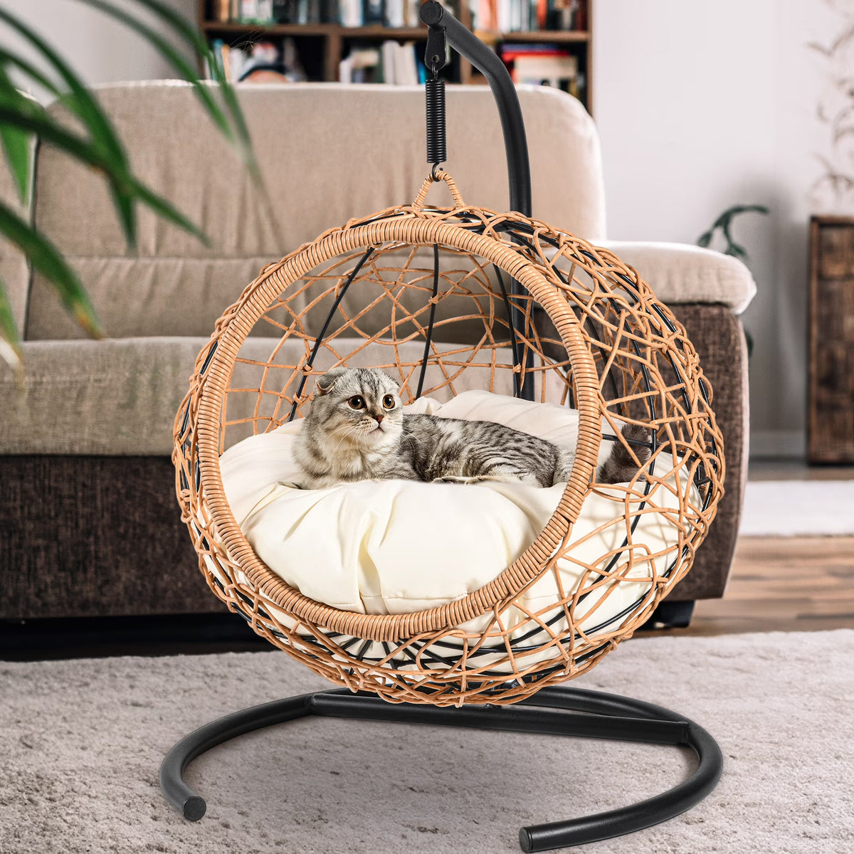 Dextrus Indoor Elevated Cat Bed with Detachable Cushion, Brown Solid