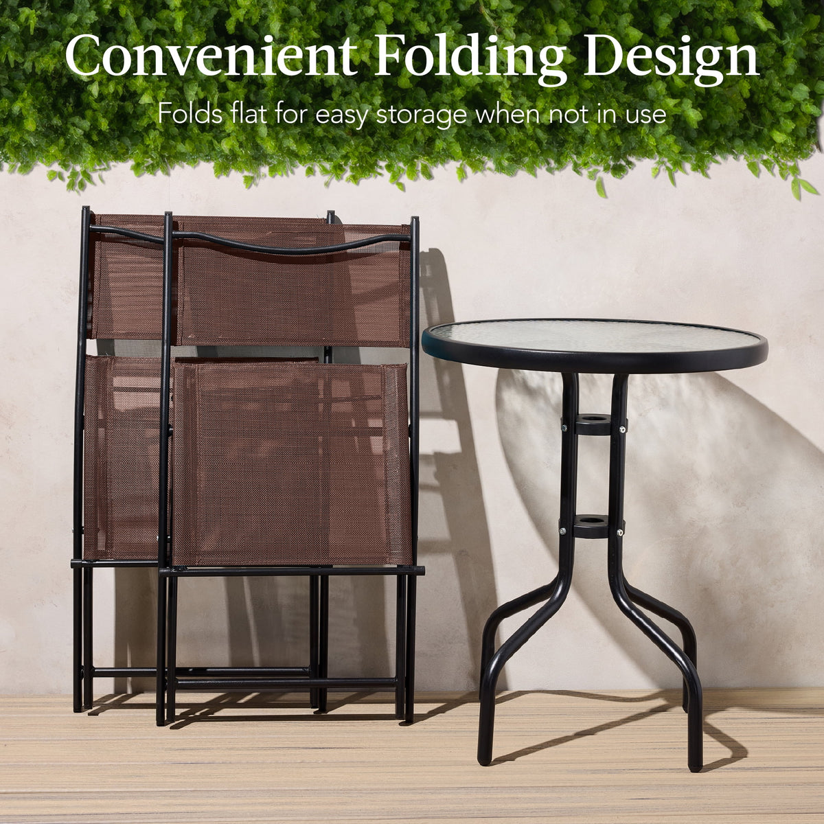 Best Choice Products 3-Piece Patio Bistro Dining Furniture Set w/ Glass Tabletop, Folding Chairs - Gray