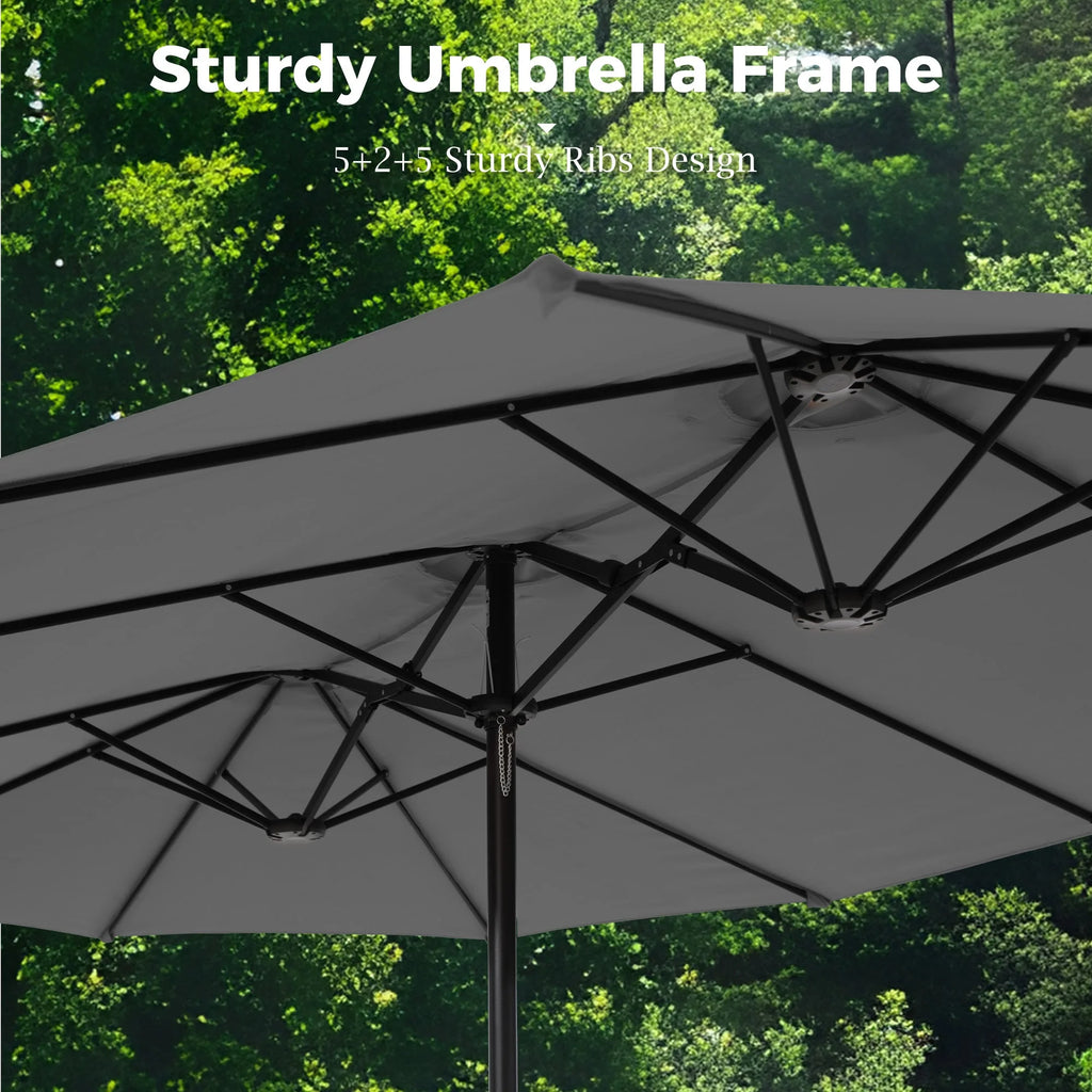 Alpha Joy 15ft Outdoor Patio Umbrella Extra-Large Double-Sided Garden Umbrella with Crank Handle and Base - Smoky Gray