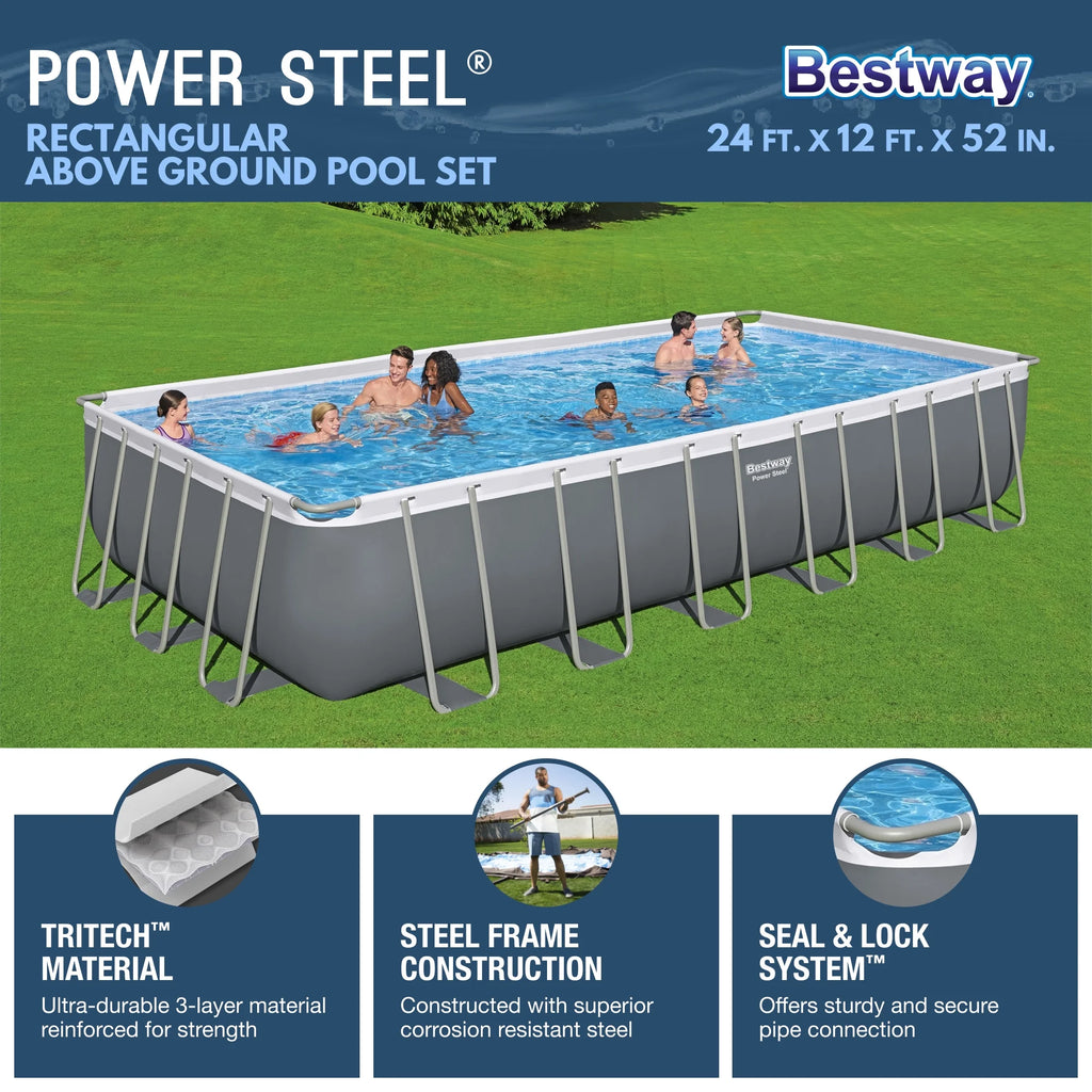 Bestway 24' x 12' x 52" Rectangular Frame Above Ground Swimming Pool Set
