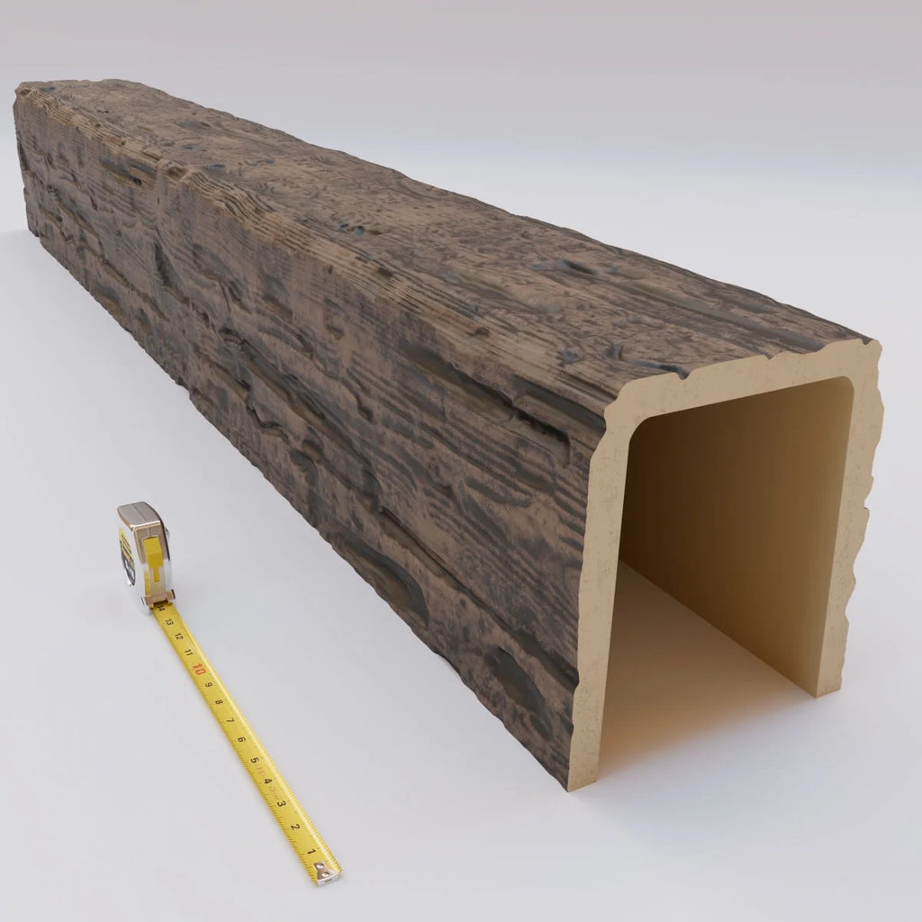 Ekena Millwork 3 1/2"W x 3 1/2"H x 120"L 3-Sided (U-Beam) Salvaged Timber HeritageTimber Faux Wood Ceiling Beam, Kona Brown