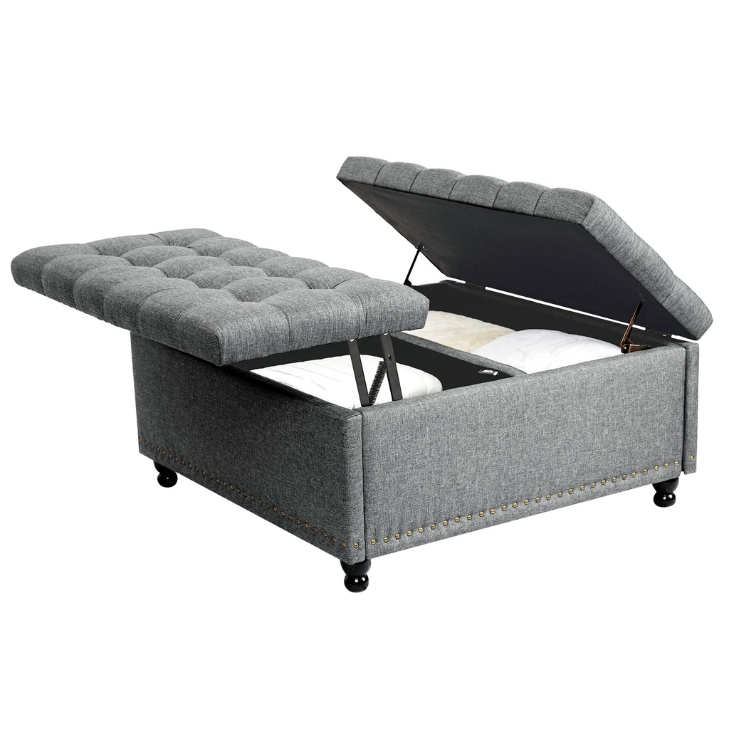 Redlife 35 Inch Large Square Storage Ottoman Bench, Storage Ottoman Coffee Table Large Square Ottoman with Storage Lift Top Tufted Storage Ottoman for Living Room (Brown Leathaire)