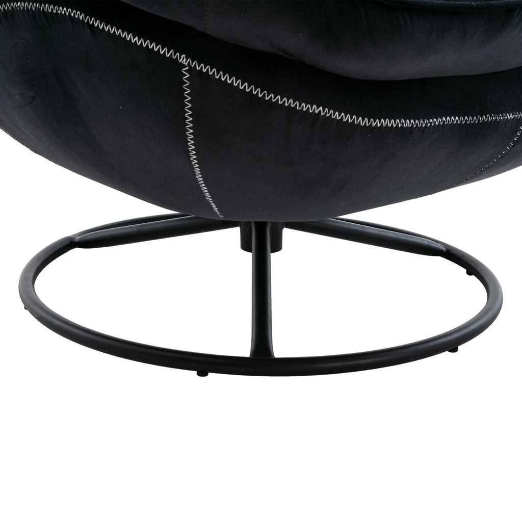Velvet Swivel Accent Chair with Ottoman, Modern Chaise Lounge Chair with Metal Frame and Footstool, Comfy Armchair Reading Chair for Living Room Bedroom Office,Blue