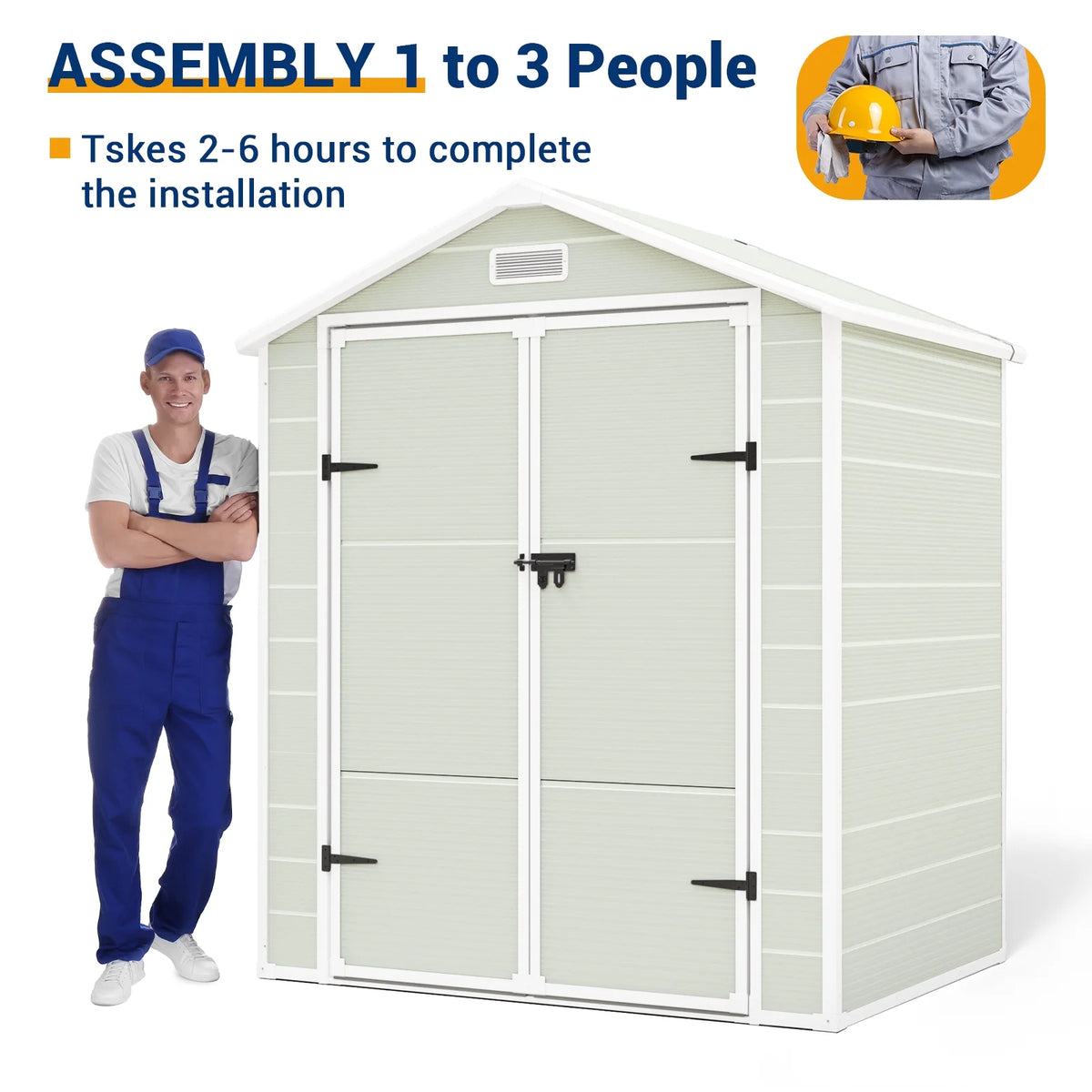 ECOPATIO Outdoor Storage Shed 5x3 FT, Resin Garden Shed for Bike, Tool, Plastic Outside Sheds & Outdoor Storage Storage Box with Lockable Door for Backyard, Patio, Lawn, Sandstone
