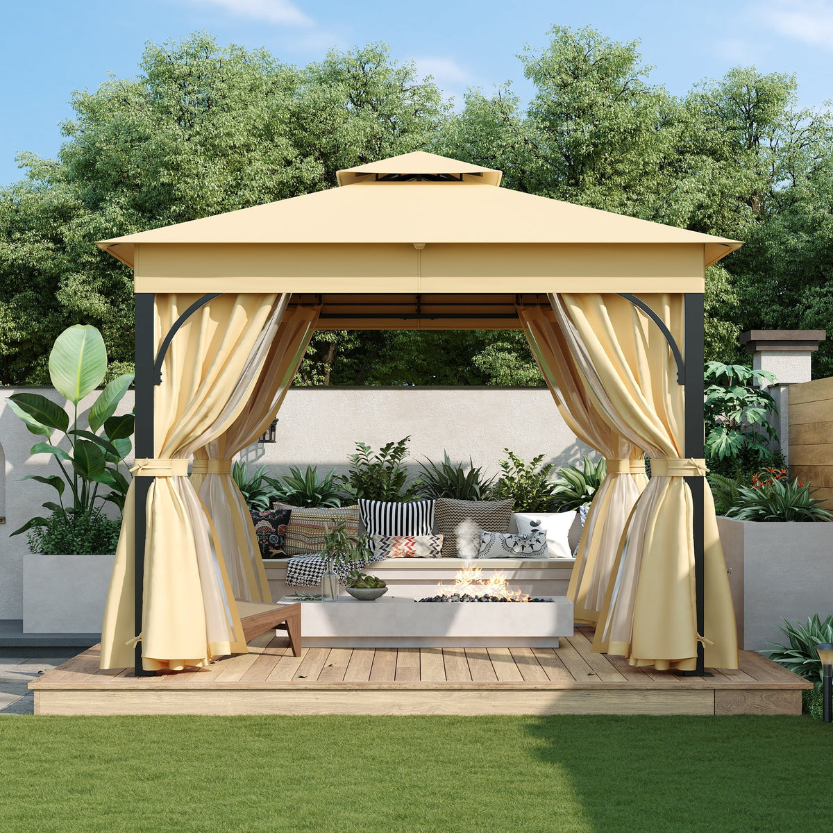 10'x10' Outdoor Gazebo,Patio Gazebo with Mosquito Netting and Privacy Screens for Backyard, Garden, Lawn and Deck,Grey