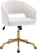 Home Office Swivel Desk Chair, Modern Velvet Vanity Chair, Height Adjustable Armchair with Gold Base, Ergonomic Office Chair for Task Study Computer Room, Beige
