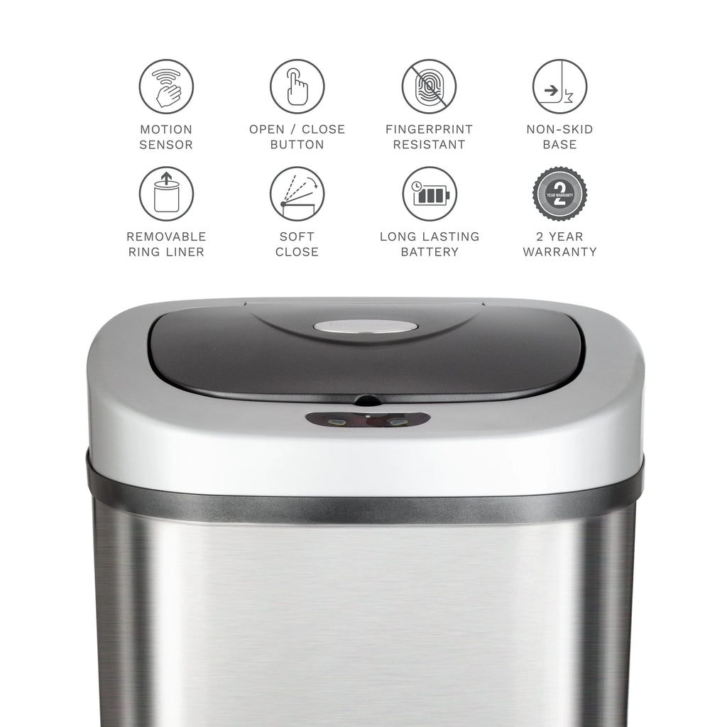 Nine Stars Automatic Trash Can, 21 Gallon Stainless Steel, Motion Sensor Hands Free Soft Close Lid Garbage Bin, Silver