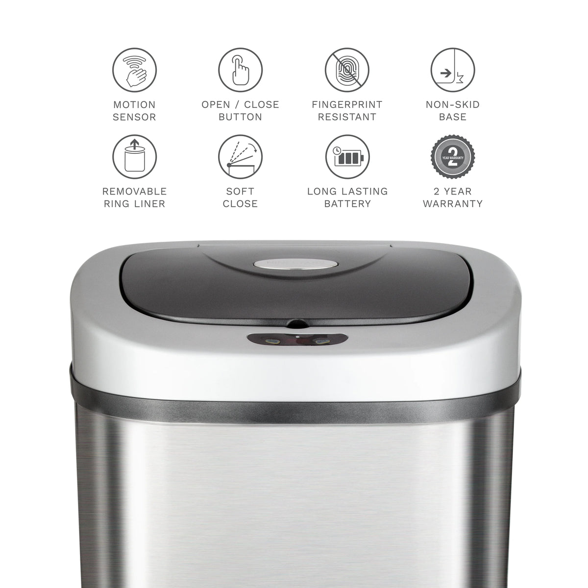 Nine Stars Automatic Trash Can, 21 Gallon Stainless Steel, Motion Sensor Hands Free Soft Close Lid Garbage Bin, Silver