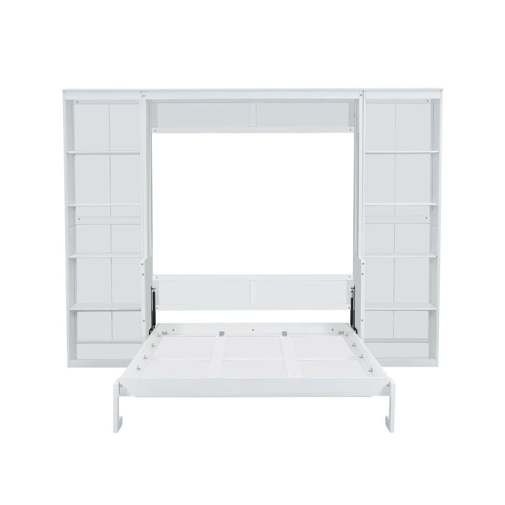 Euroco Wood Full Size Murphy Bed with Desk and Shelves, Space-Saving Wall Bed for Bedroom