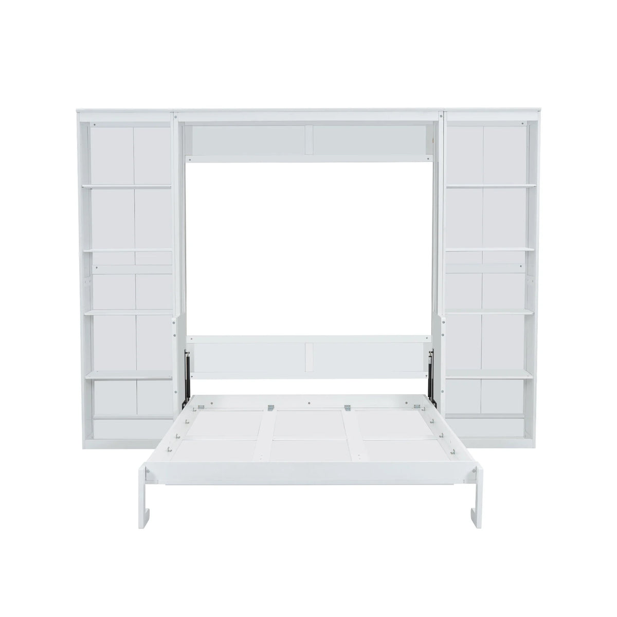 Euroco Wood Full Size Murphy Bed with Desk and Shelves, Space-Saving Wall Bed for Bedroom