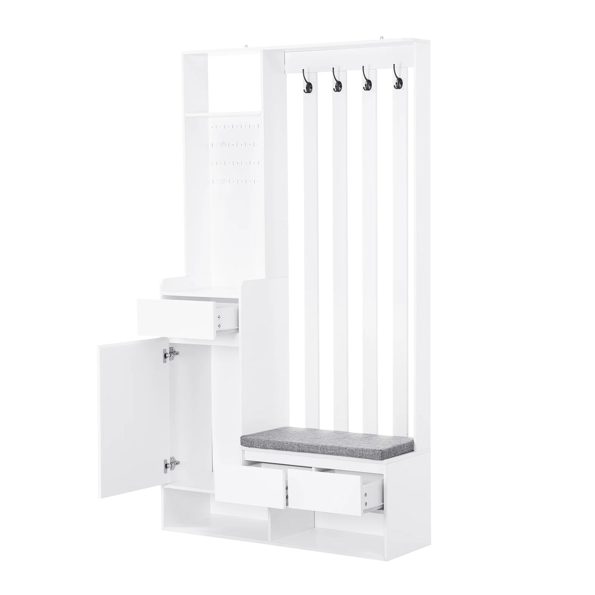 Harper & Bright Designs Farmhouse Hall Tree with Bench and Shoe Storage, Mudroom Bench with Coat Rack and Adjustable Shelves for Hallway, Living Room, White