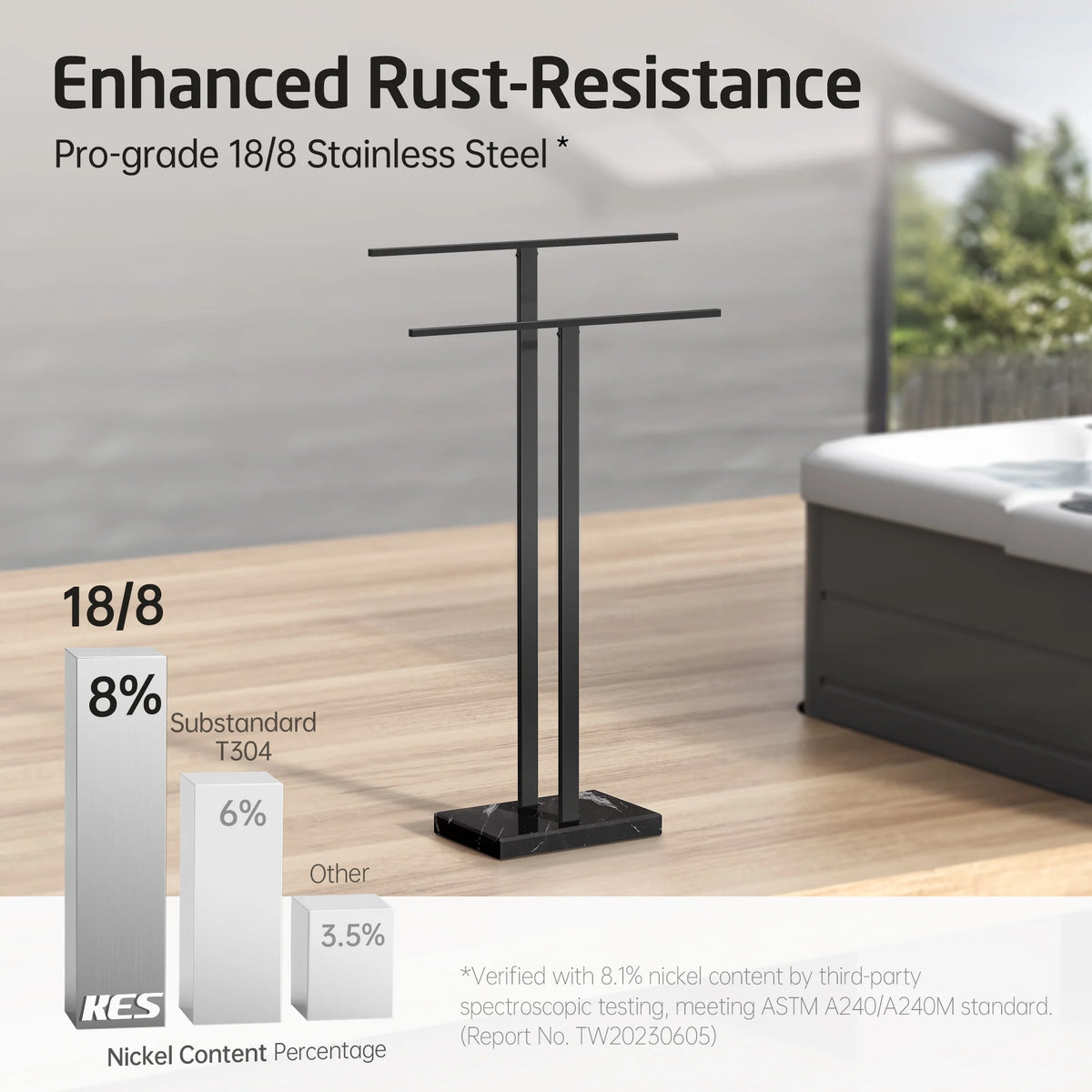 KES Freestanding Towel Rack for Bathroom 2-Tier, Floor Towel Stand with Heavy Marble Base, 18/8 Stainless Steel Brushed, WMBTR003BS