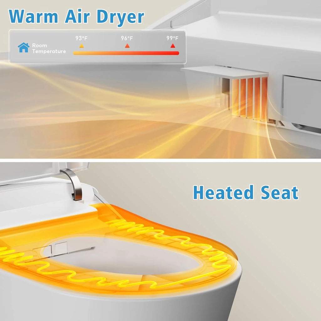 LALAHOO Smart Toilet with Bidet Built in, Auto Open & Close, Elongated Heated seat, Foot Sensor Flush, LED Display, Warm Water Wash, Dryer, Night Light, Black