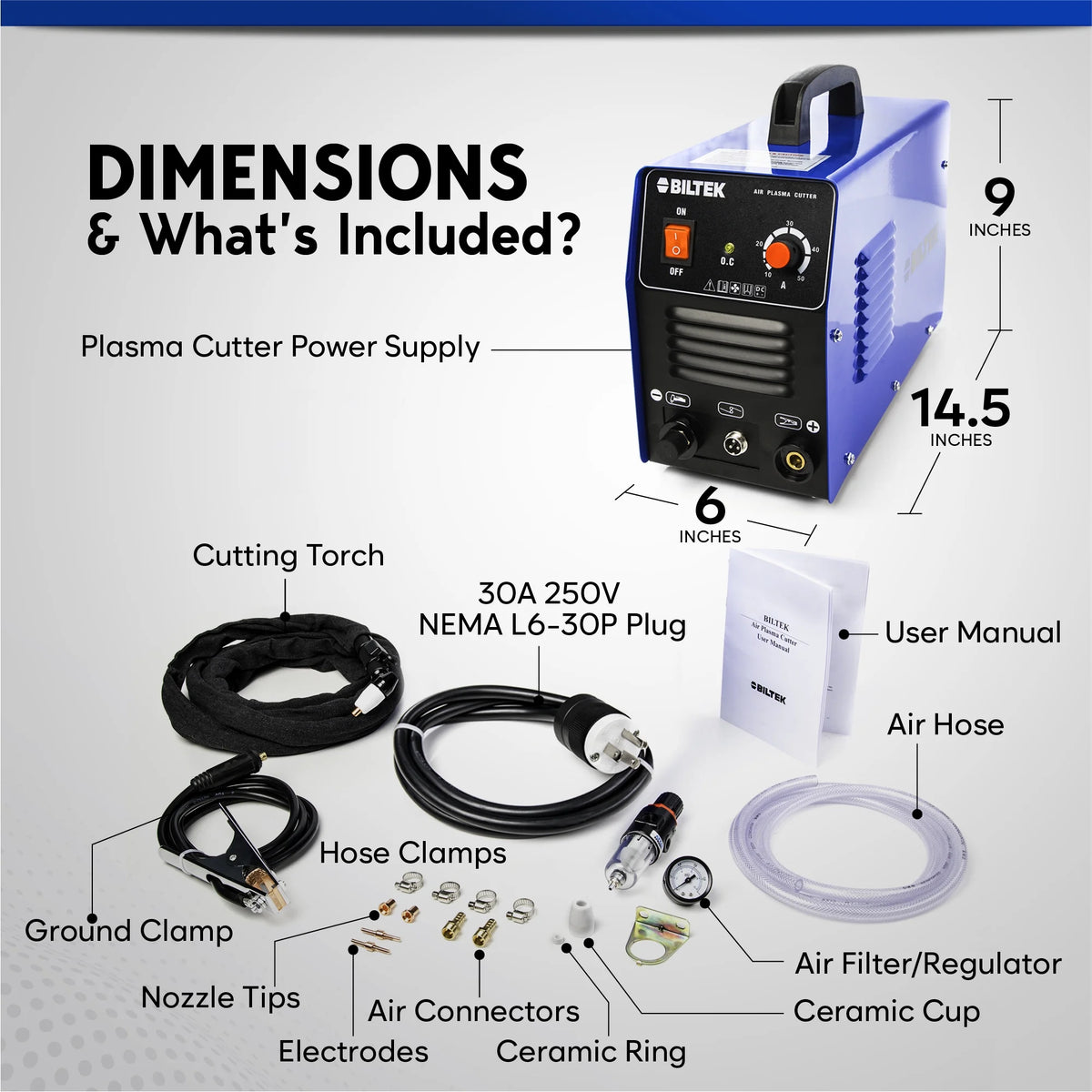 Biltek Plasma Cutter 50A Dual Voltage 110V/220V Cutting Torch Kit, 1/2 Inch, IGBT Technology, Portable Plasma Cutter Machine, Metal Cutter for Steel, Copper, Aluminum, Brass and Other Metals