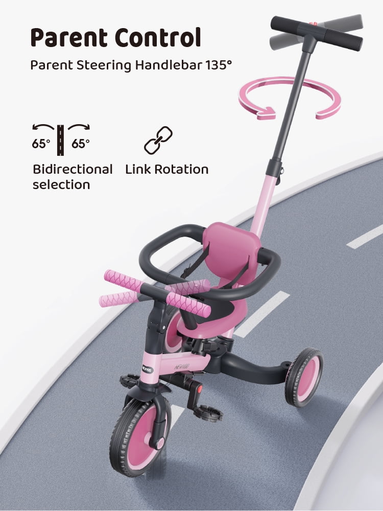 newyoo TR008 5-in-1 Toddler Tricycle with Push Handle, Converts to Balance Bike for 1-3 Year Old, Khaki