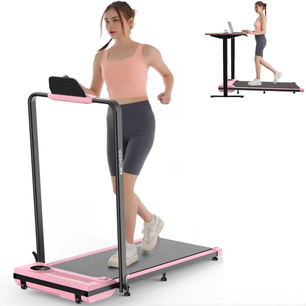ANCHEER Portable Folding Walking Pad 300lb, 7.5 MPH Under Desk Treadmill with Remote Control & LED Display,2 in 1 Walking Pad Treadmill for Home/Office/Exercise(Pink)