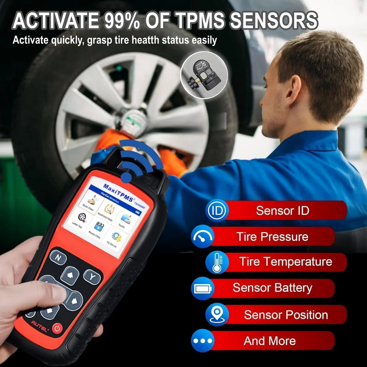 Autel MaxiTPMS TS508WF TPMS Relearn Tool Upgrade of TS508 TS408 TPMS Tool Activate/Relearn All Sensors Program Autel Sensors TPMS Reset/Diagnosis Read/Clear TPMS Code Free Lifetime Update