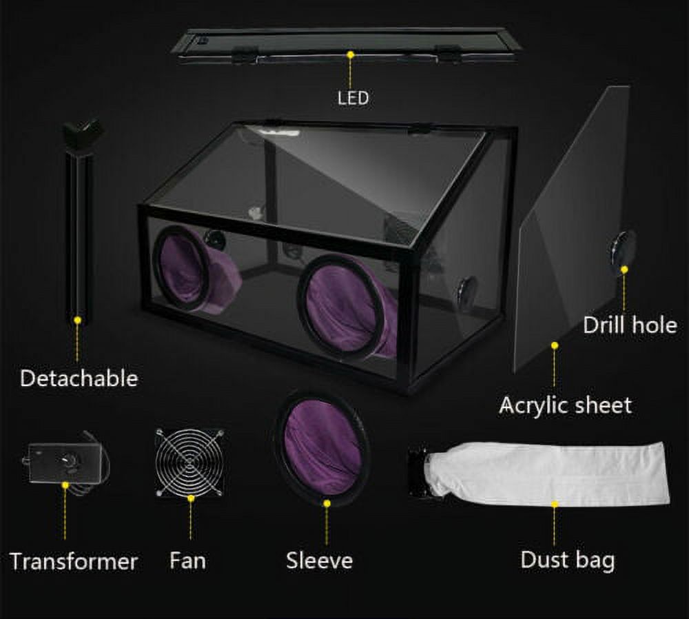 220V Electric 2 Holes Enclosed Grinding Table Polisher Acrylic Dust Box Cover , 3mm LED Light with Fan
