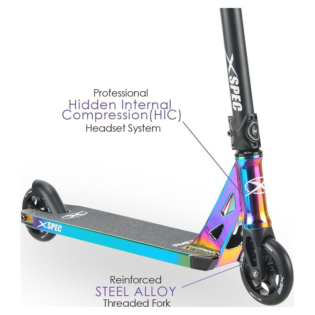 Xspec Oil Slick Neo Chrome Pro Stunt Kick Scooter. Rainbow Trick Scooter