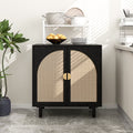 Tcbosik Rattan Storage Cabinet, Boho Sideboard Buffet Cabinet, Accent Cabinet with 2 Doors and Adjustable Shelves, Living Room, Kitchen, Dining Room, Hallyway, Black