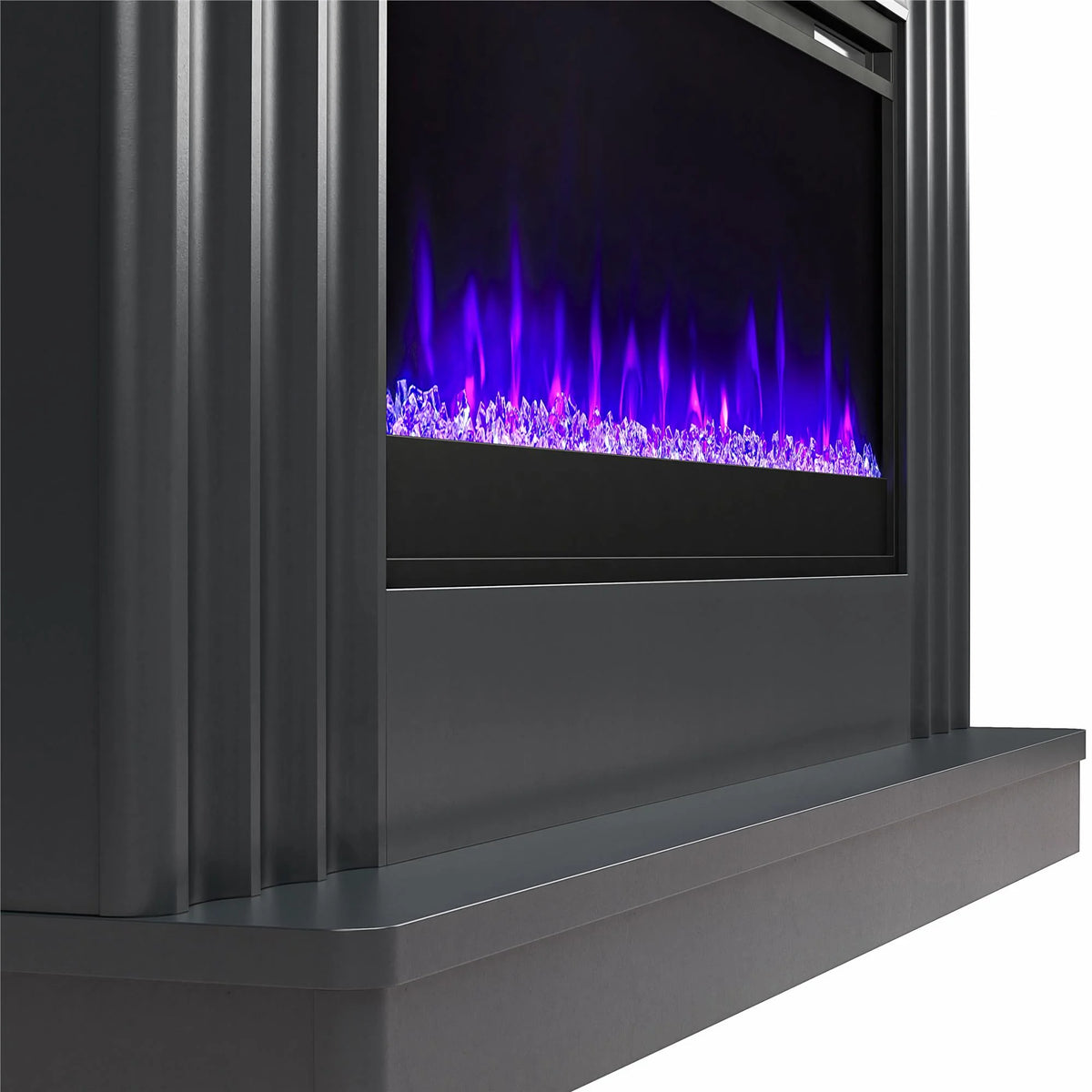CosmoLiving by Cosmopolitan Rene Electric Fireplace Mantel 65" TV Stand with Multi-Color Flame and Crystal Ember Bed, Black