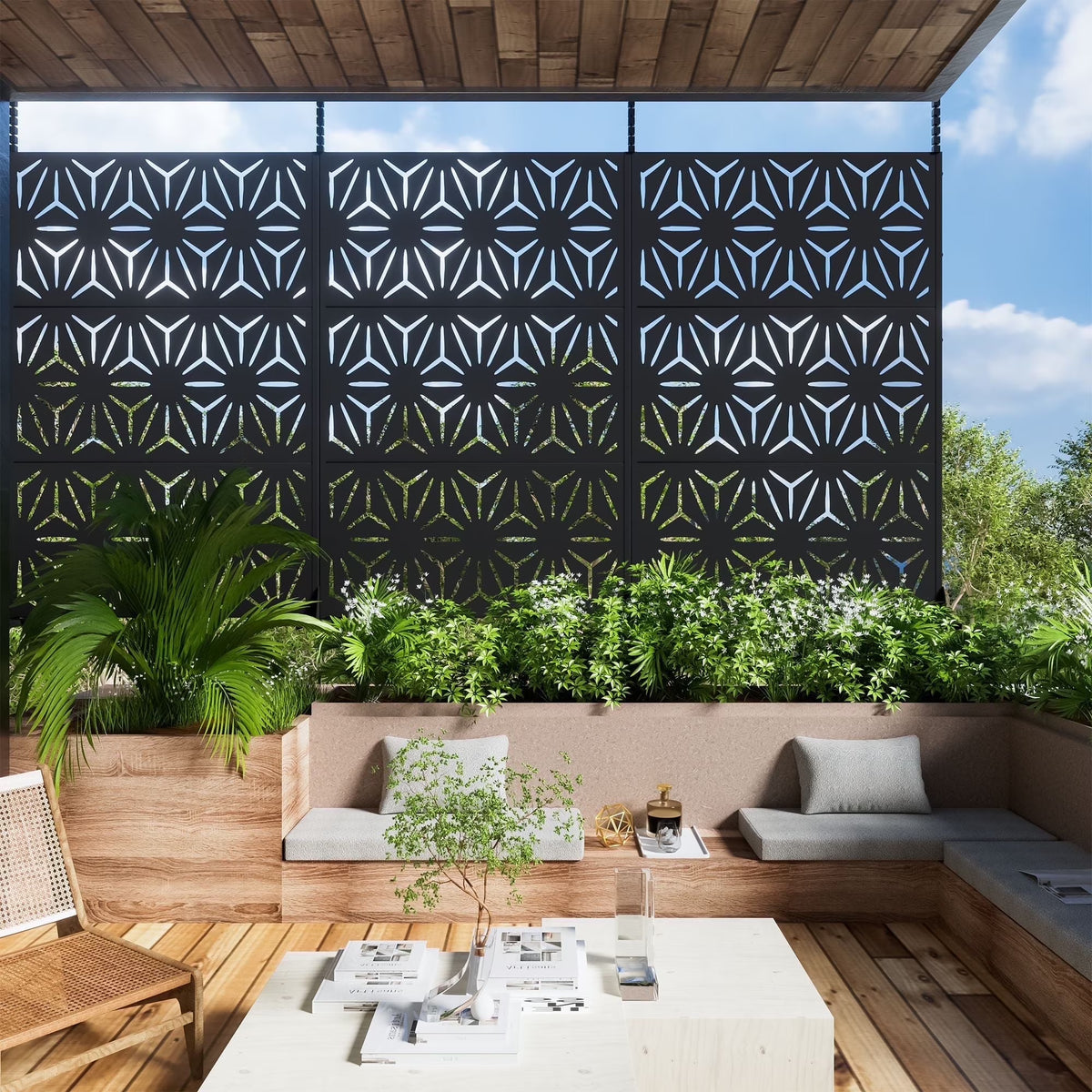 MAYEERTY 72" x 47" Outdoor Privacy Screen, 6 Panels Room Dividers for Home Office Patio, Black