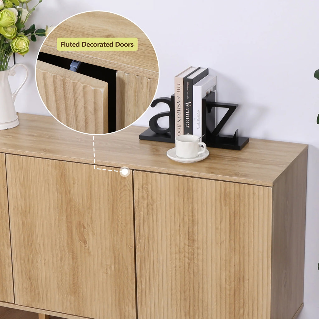 Wirrytor Sideboard Storage Cabinet with Doors and Shelves, Buffet Cabinet with Storage, Credenza Storage Cabinet for Kitchen, Wooden Fluted Cabinet, Under TV Cabinet with Storage - Black
