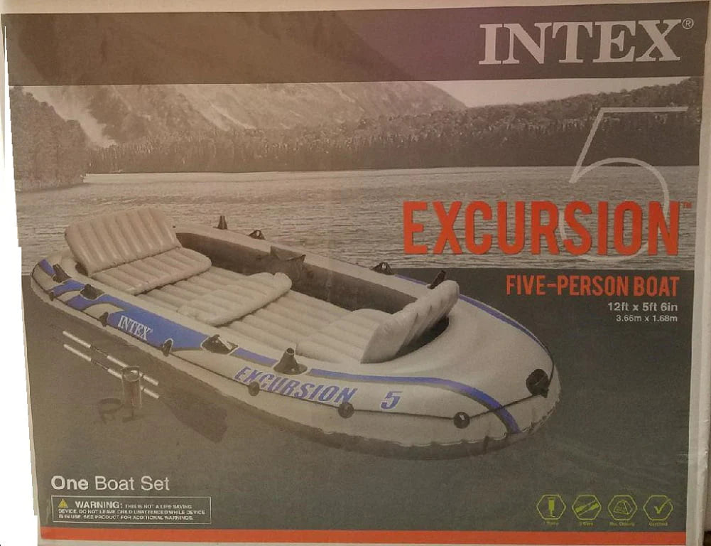 Intex Excursion 5, 5-Person Inflatable Boat Set with Aluminum Oars and High O...