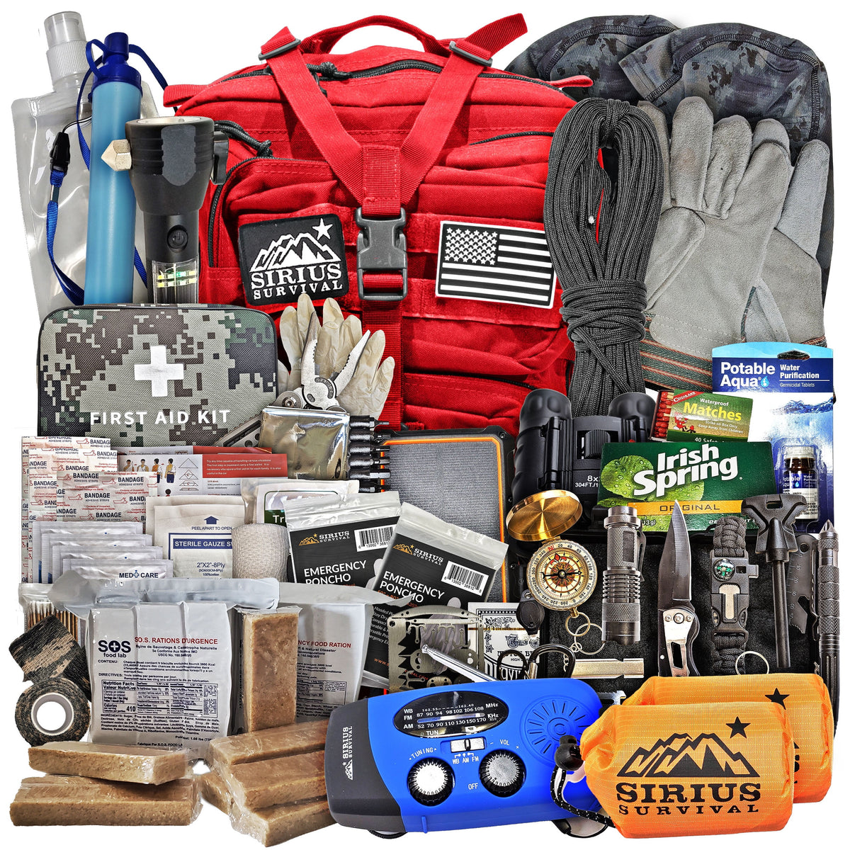 Pre-Packed Emergency Survival Kit/Bug Out Bag for 2 - Over 175 Total Pieces of Disaster Preparedness Supplies for Hurricanes, Floods, Earth Quakes & Other Disasters, Black