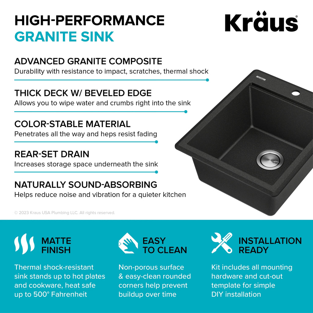 KRAUS Bellucci 18 Granite Composite Workstation Drop-In Top Mount Single Bowl Kitchen Bar Sink in White with Accessories