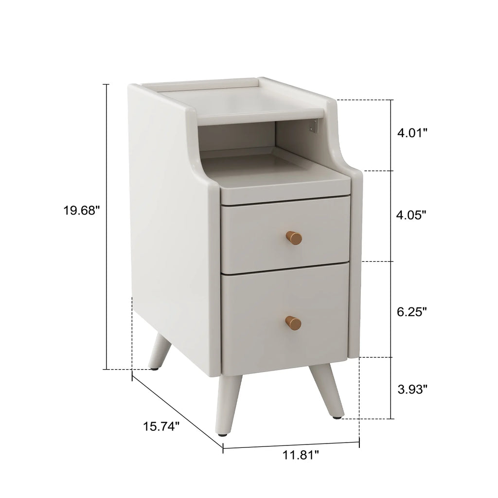 Small Nightstand,Solid Wood Nightstand with Drawers, Walnut Bedside Table for Bedroom