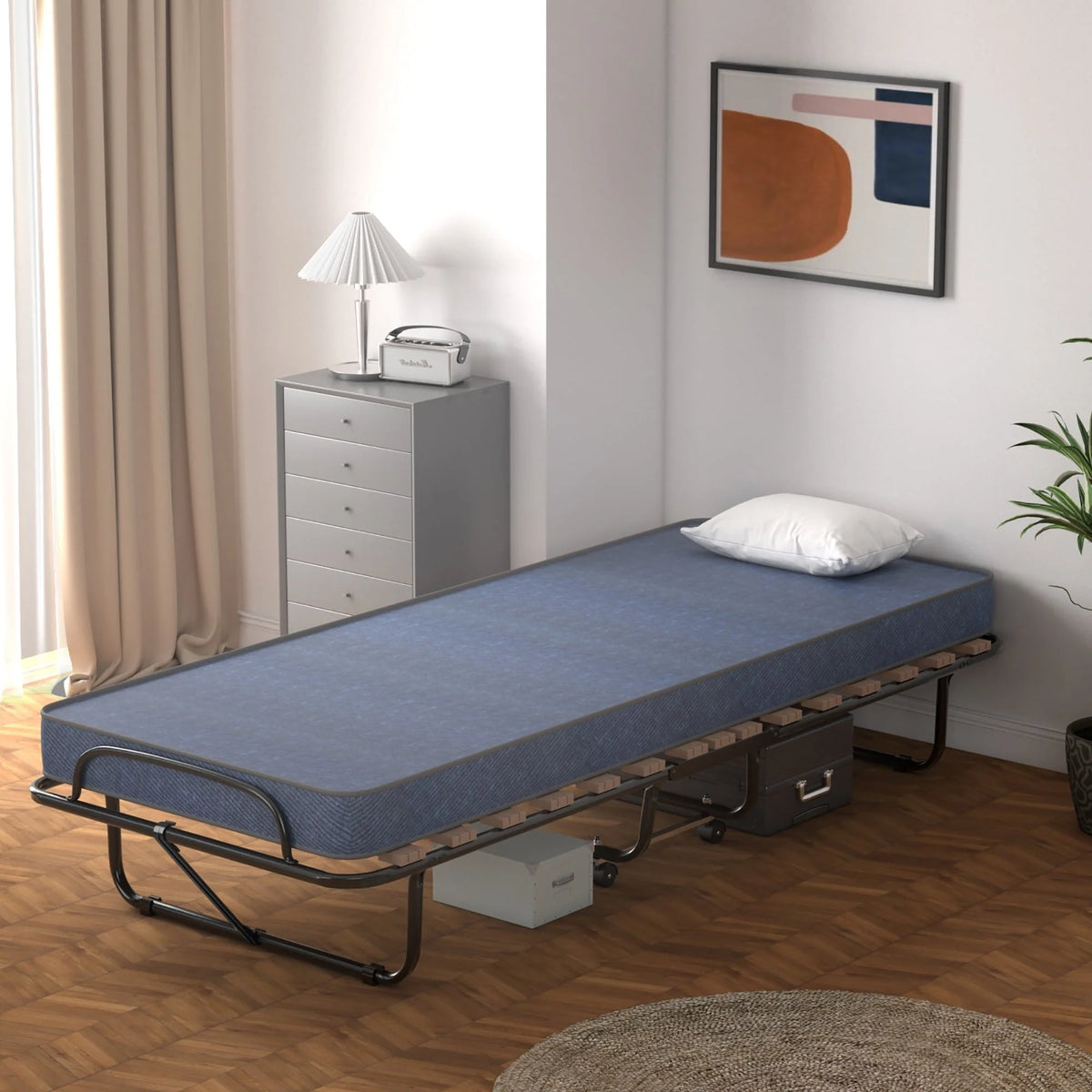 Costway Portable Folding Bed with Memory Foam Mattress Rollaway Cot  Navy Made in Italy