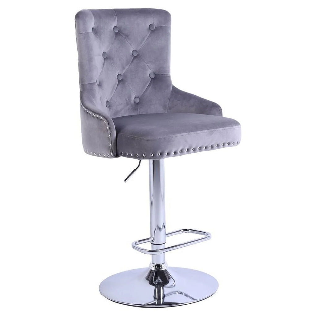 Alexent  2PCS Swivel Bar Stools, High Back, Button Tufted, Silver Footrest and Nailhead Trim Swivel Bar Chairs for Kitchen, Bar Velvet Upholstered Bar Stools, Dark Blue