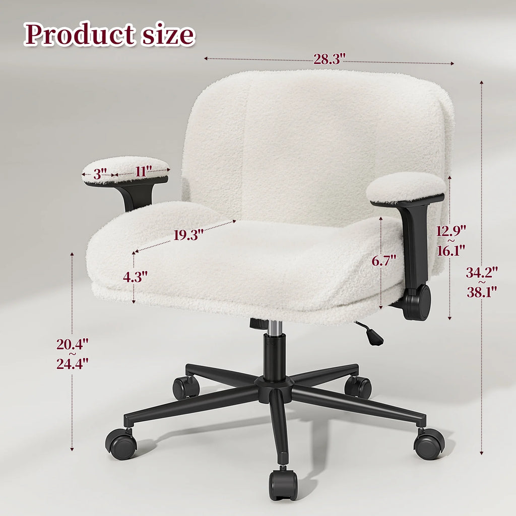 Romorgniz Criss Cross Chair with Adjustable Arms & Lumbar Support Office Chair with Reclining Back, Thick Cushion & Wheels for Office, Gaming, Reading, Vanity, Off-White